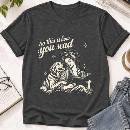 How You Read Labrador Retriever Ultra-Soft V-Neck | Reader Gift Dark Grey Heather