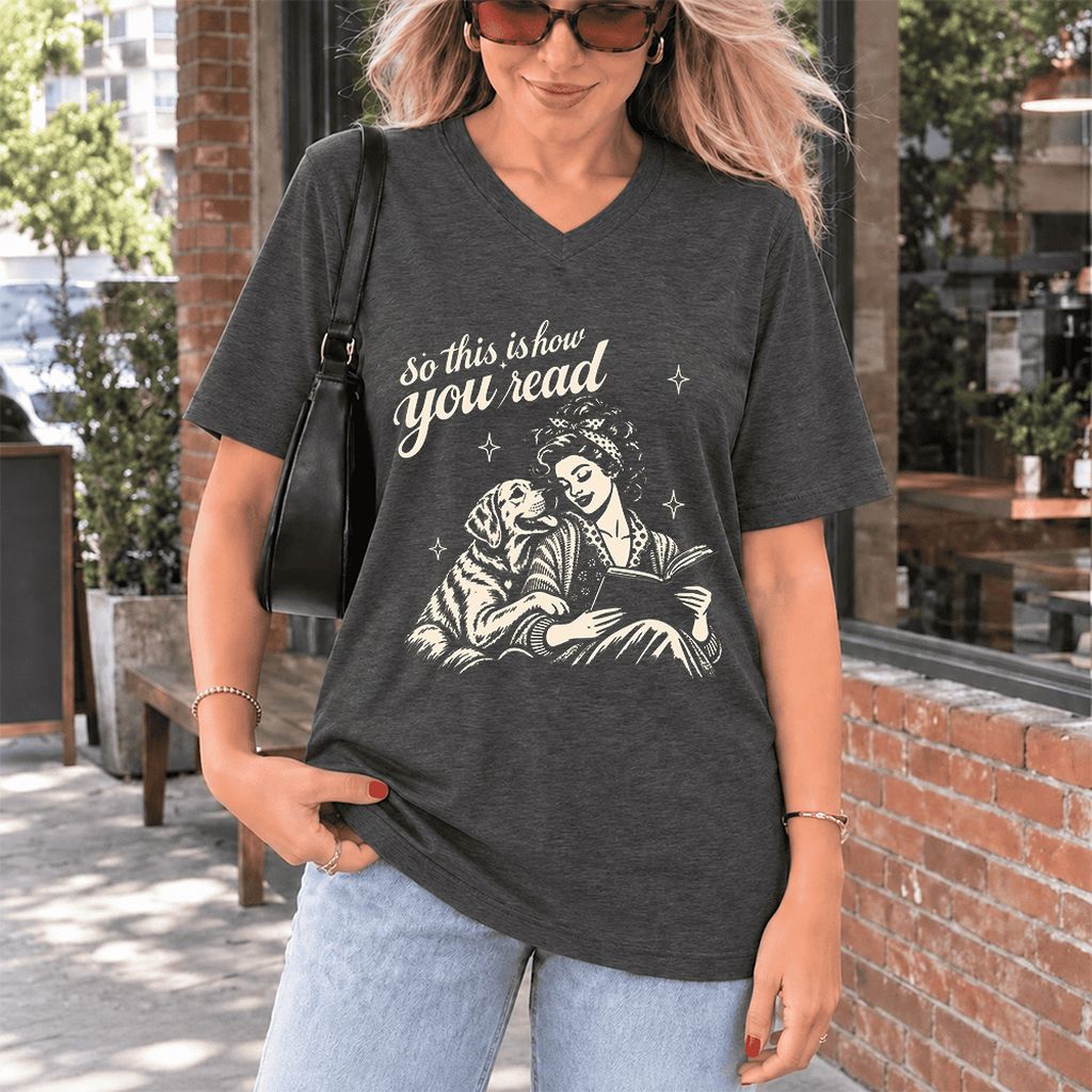 How You Read Labrador Retriever Ultra-Soft V-Neck | Reader Gift Dark Grey Heather