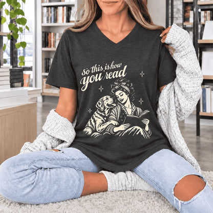 How You Read Labrador Retriever Ultra-Soft V-Neck | Reader Gift Dark Grey Heather