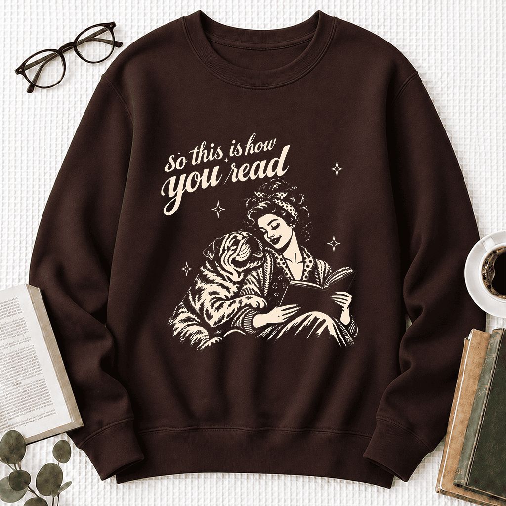 How You Read English Bulldog Printed Sweatshirt | Reader Gift Dark Chocolate
