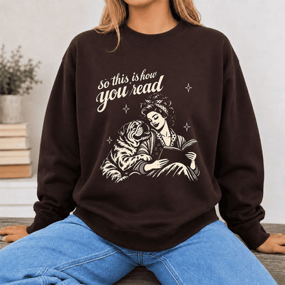 How You Read English Bulldog Printed Sweatshirt | Reader Gift Dark Chocolate