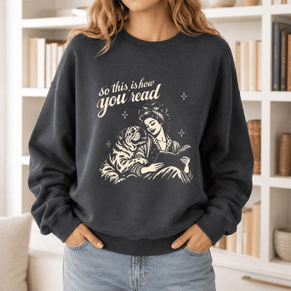 How You Read English Bulldog Printed Sweatshirt | Reader Gift Dark Heather