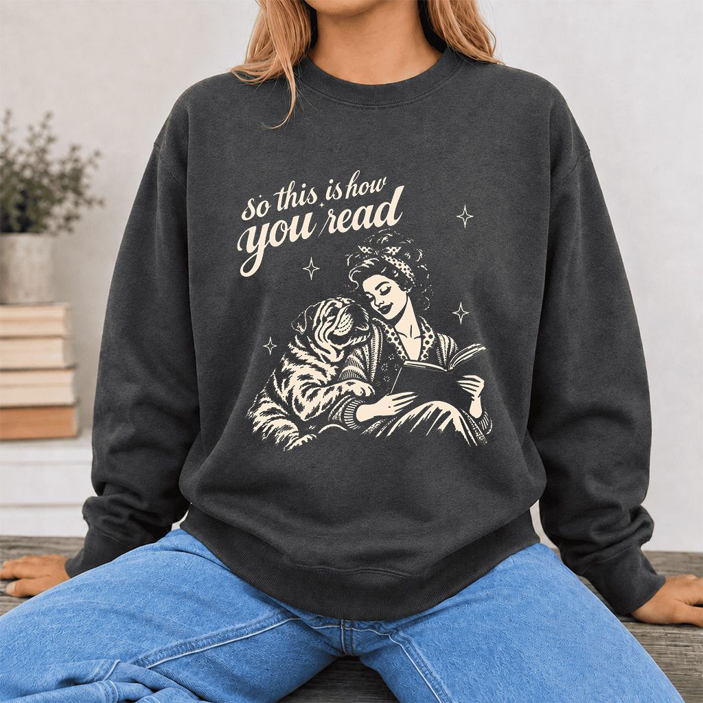 How You Read English Bulldog Printed Sweatshirt | Reader Gift Dark Heather
