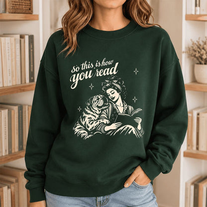 How You Read English Bulldog Printed Sweatshirt | Reader Gift Forest Green