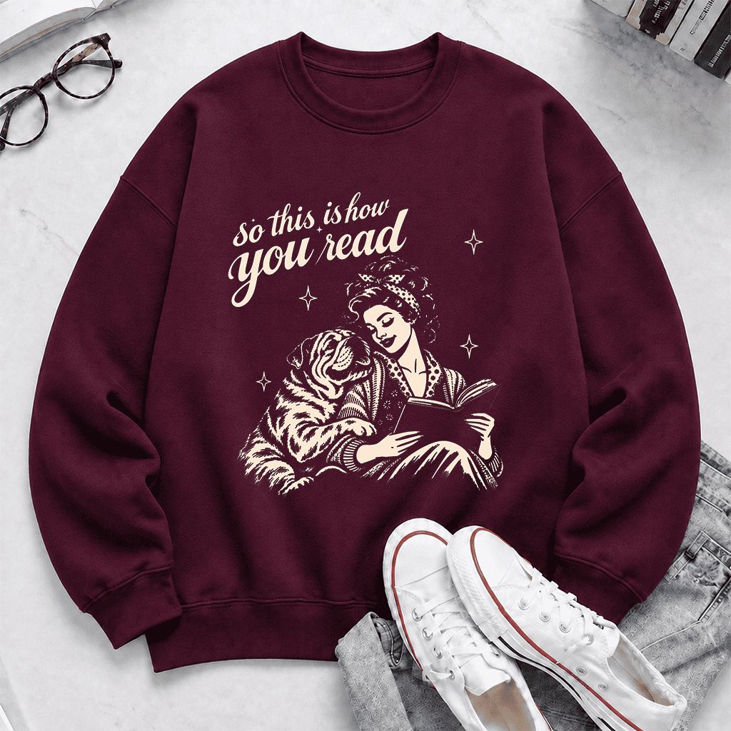 How You Read English Bulldog Printed Sweatshirt | Reader Gift Maroon