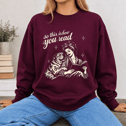 How You Read English Bulldog Printed Sweatshirt | Reader Gift Maroon