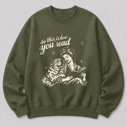 How You Read English Bulldog Printed Sweatshirt | Reader Gift Military Green
