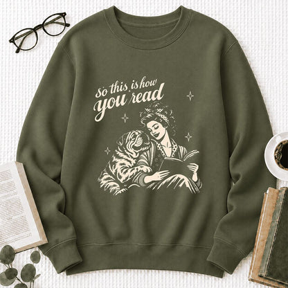 How You Read English Bulldog Printed Sweatshirt | Reader Gift Military Green