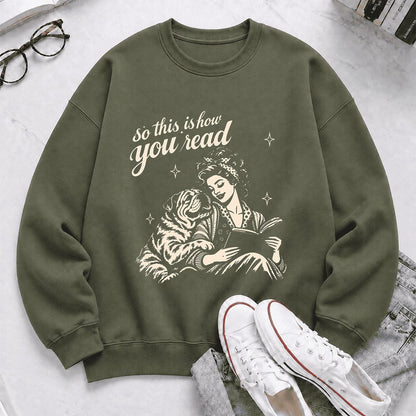 How You Read English Bulldog Printed Sweatshirt | Reader Gift Military Green