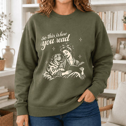How You Read English Bulldog Printed Sweatshirt | Reader Gift Military Green