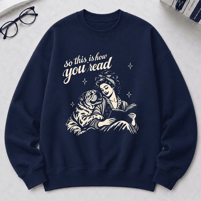 How You Read English Bulldog Printed Sweatshirt | Reader Gift Navy