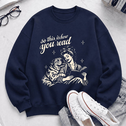 How You Read English Bulldog Printed Sweatshirt | Reader Gift Navy