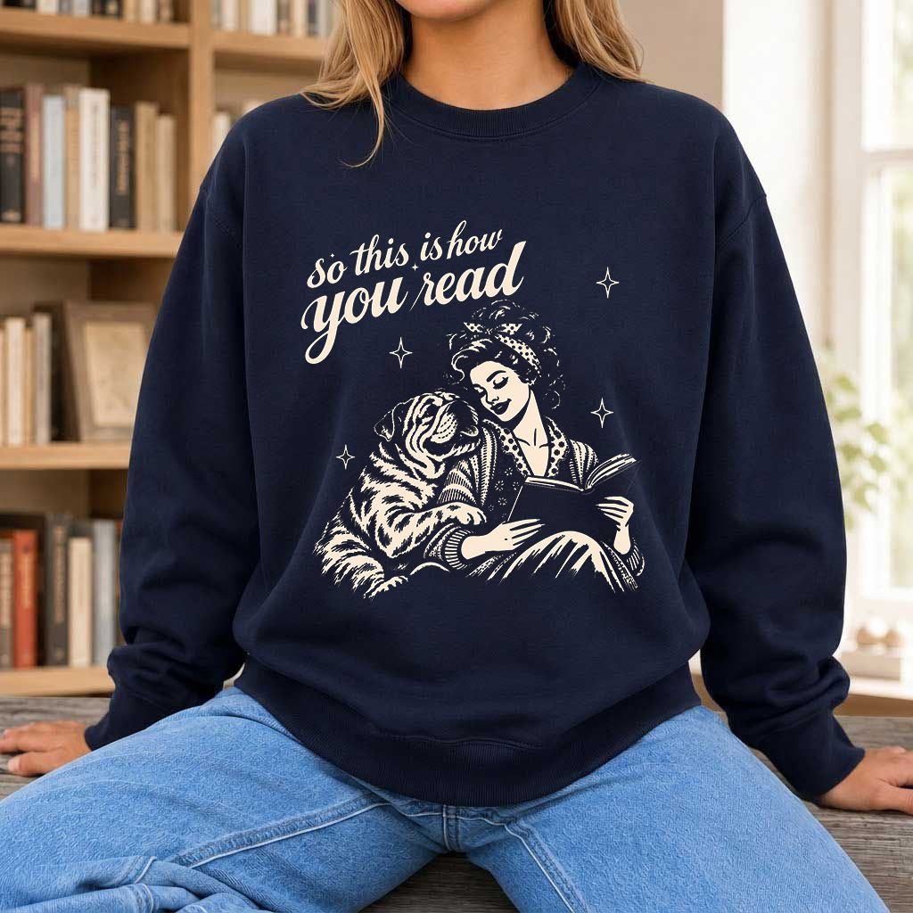 How You Read English Bulldog Printed Sweatshirt | Reader Gift Navy