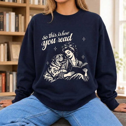 How You Read English Bulldog Printed Sweatshirt | Reader Gift Navy