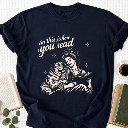 How You Read English Bulldog Printed T-Shirt | Reader Gift Navy