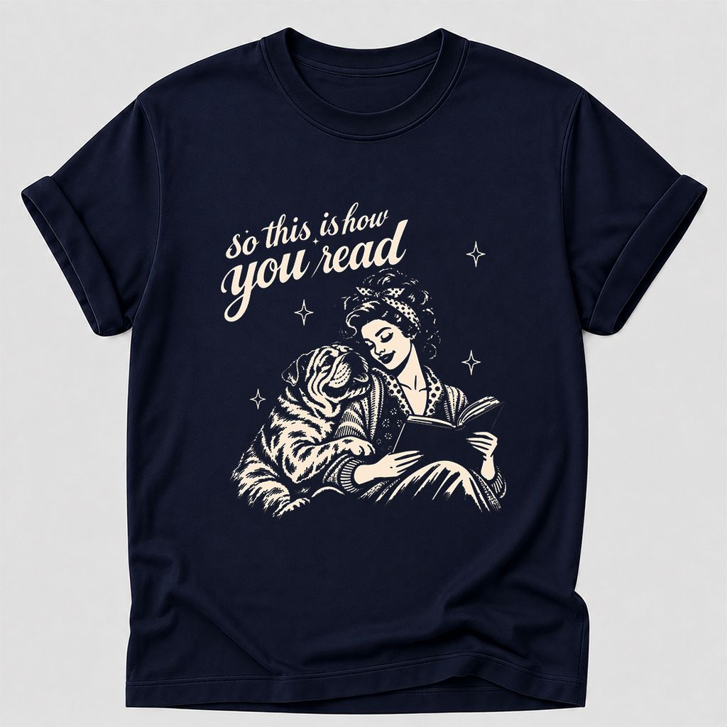 How You Read English Bulldog Printed T-Shirt | Reader Gift Navy