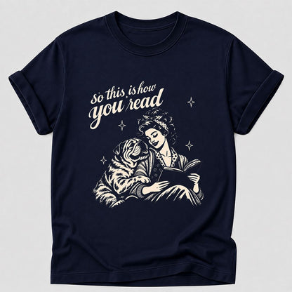 How You Read English Bulldog Printed T-Shirt | Reader Gift Navy