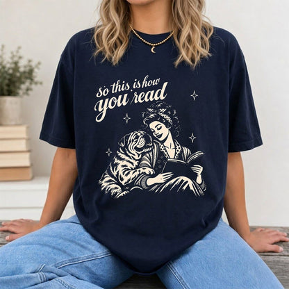 How You Read English Bulldog Printed T-Shirt | Reader Gift Navy