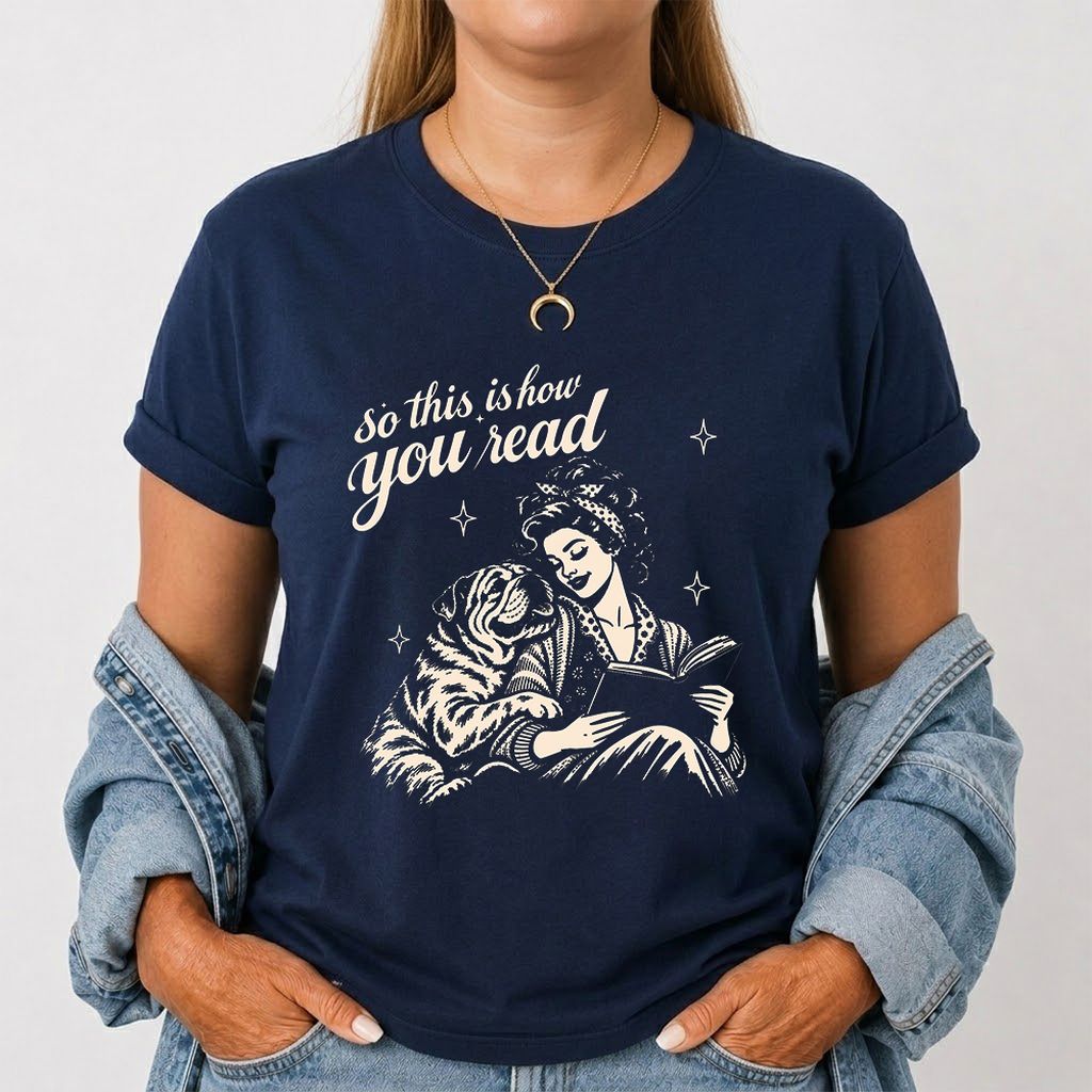 How You Read English Bulldog Printed T-Shirt | Reader Gift Navy