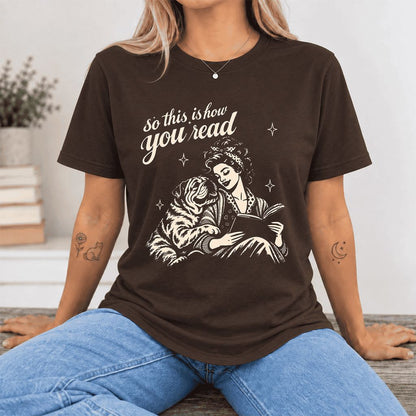 So This Is How You Read English Bulldog Ultra-Soft Cotton T-Shirt | Dog Mom Gift Brown