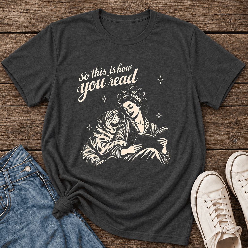 So This Is How You Read English Bulldog Ultra-Soft Cotton T-Shirt | Dog Mom Gift Dark Grey Heather