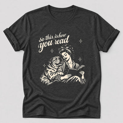 So This Is How You Read English Bulldog Ultra-Soft Cotton T-Shirt | Dog Mom Gift Dark Grey Heather