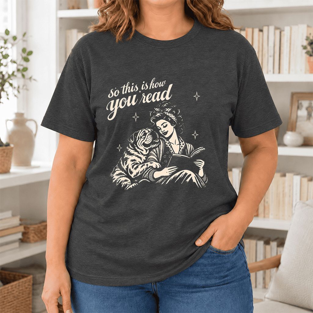 So This Is How You Read English Bulldog Ultra-Soft Cotton T-Shirt | Dog Mom Gift Dark Grey Heather