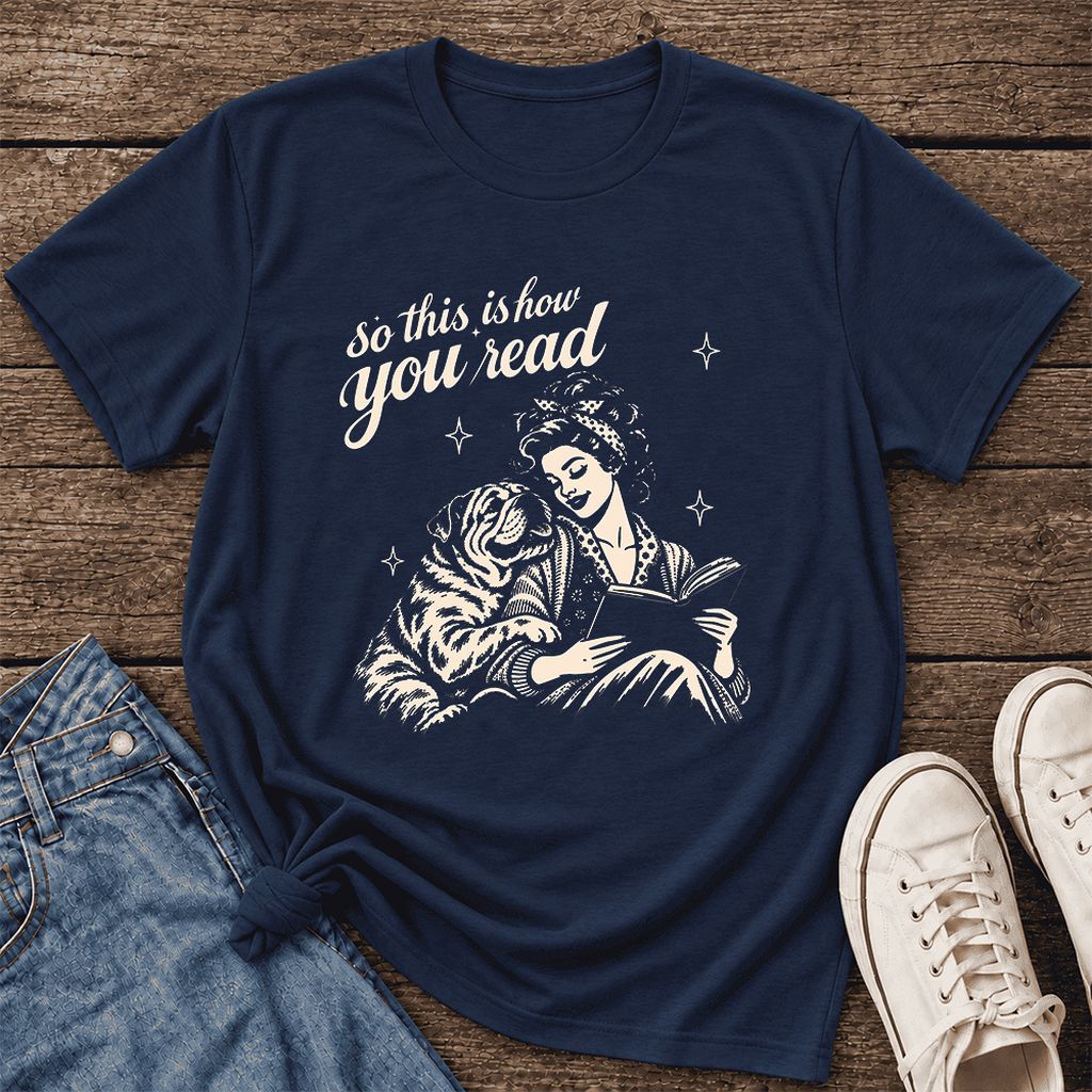 So This Is How You Read English Bulldog Ultra-Soft Cotton T-Shirt | Dog Mom Gift Navy