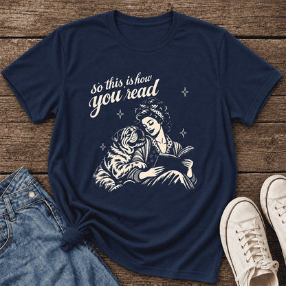 So This Is How You Read English Bulldog Ultra-Soft Cotton T-Shirt | Dog Mom Gift Navy