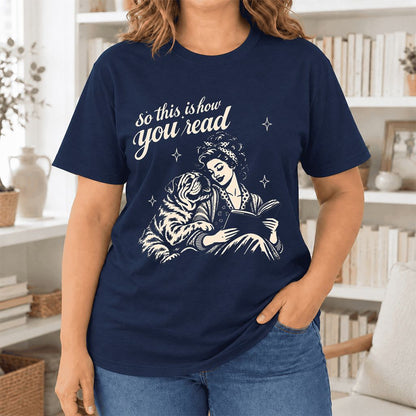 So This Is How You Read English Bulldog Ultra-Soft Cotton T-Shirt | Dog Mom Gift Navy