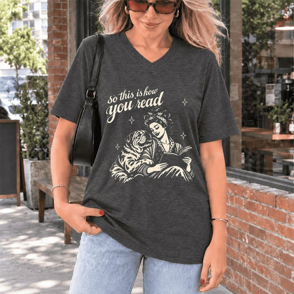 How You Read English Bulldog Ultra-Soft V-Neck | Reader Gift Dark Grey Heather
