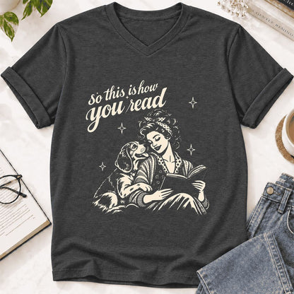 How You Read Beagle Ultra-Soft V-Neck | Reader Gift Dark Grey Heather