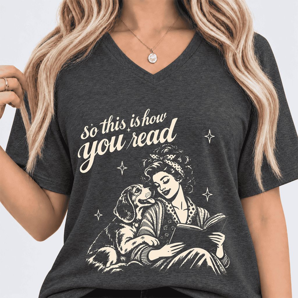 How You Read Beagle Ultra-Soft V-Neck | Reader Gift Dark Grey Heather
