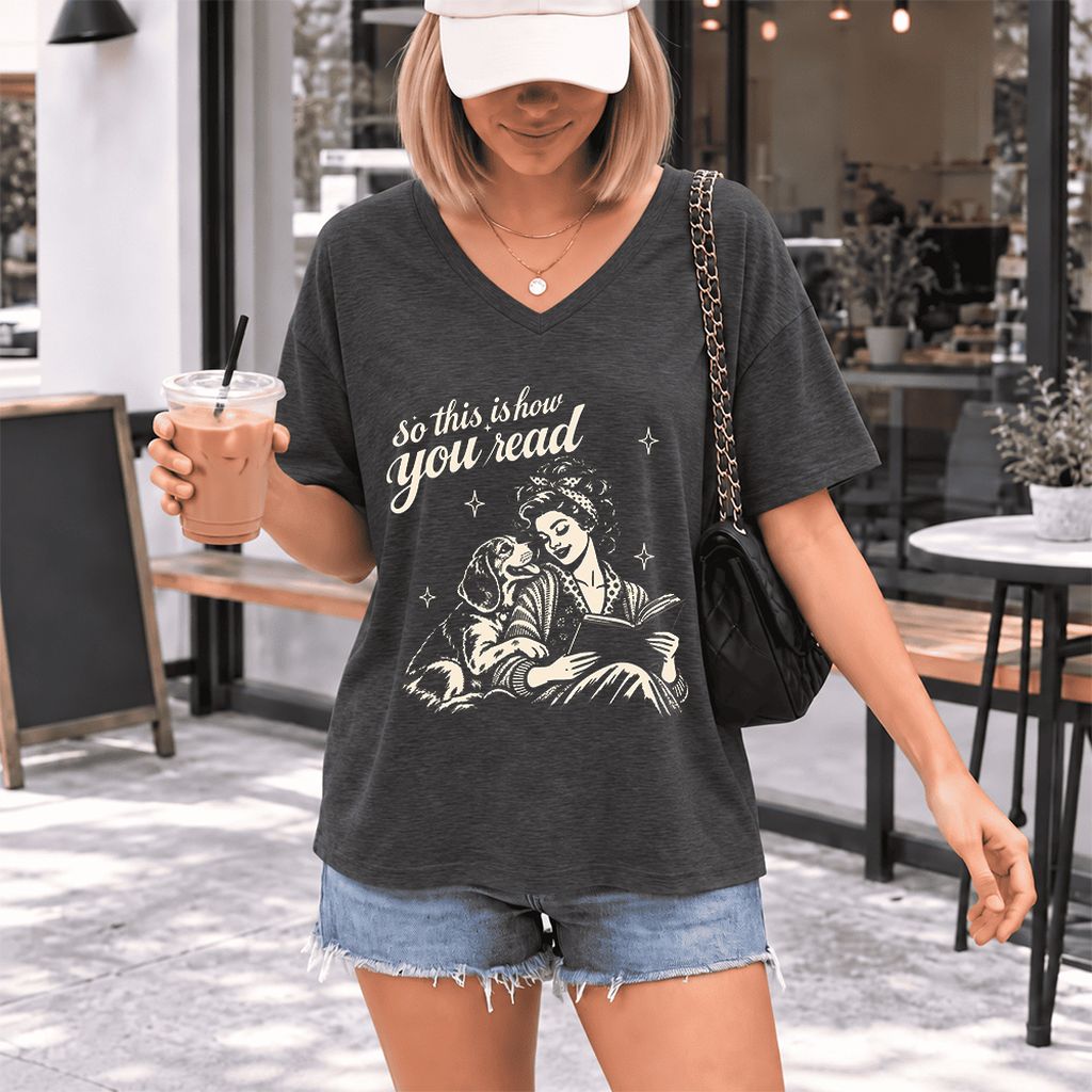 How You Read Beagle Ultra-Soft V-Neck | Reader Gift Dark Grey Heather