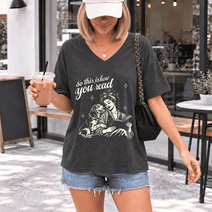 How You Read Beagle Ultra-Soft V-Neck | Reader Gift Dark Grey Heather