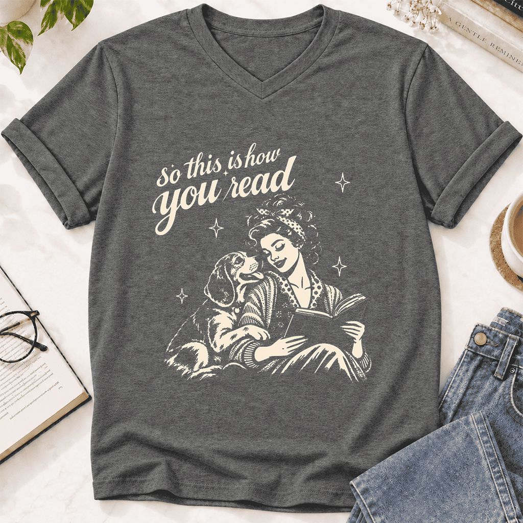 How You Read Beagle Ultra-Soft V-Neck | Reader Gift Deep Heather