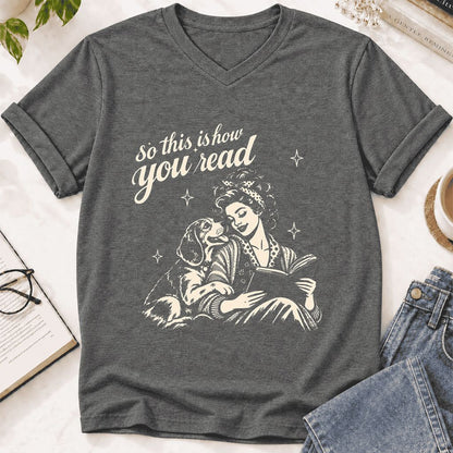 How You Read Beagle Ultra-Soft V-Neck | Reader Gift Deep Heather