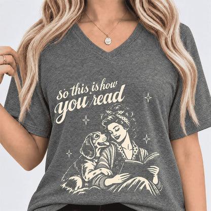 How You Read Beagle Ultra-Soft V-Neck | Reader Gift Deep Heather