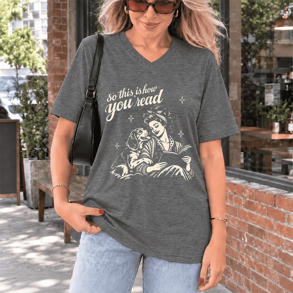 How You Read Beagle Ultra-Soft V-Neck | Reader Gift Deep Heather