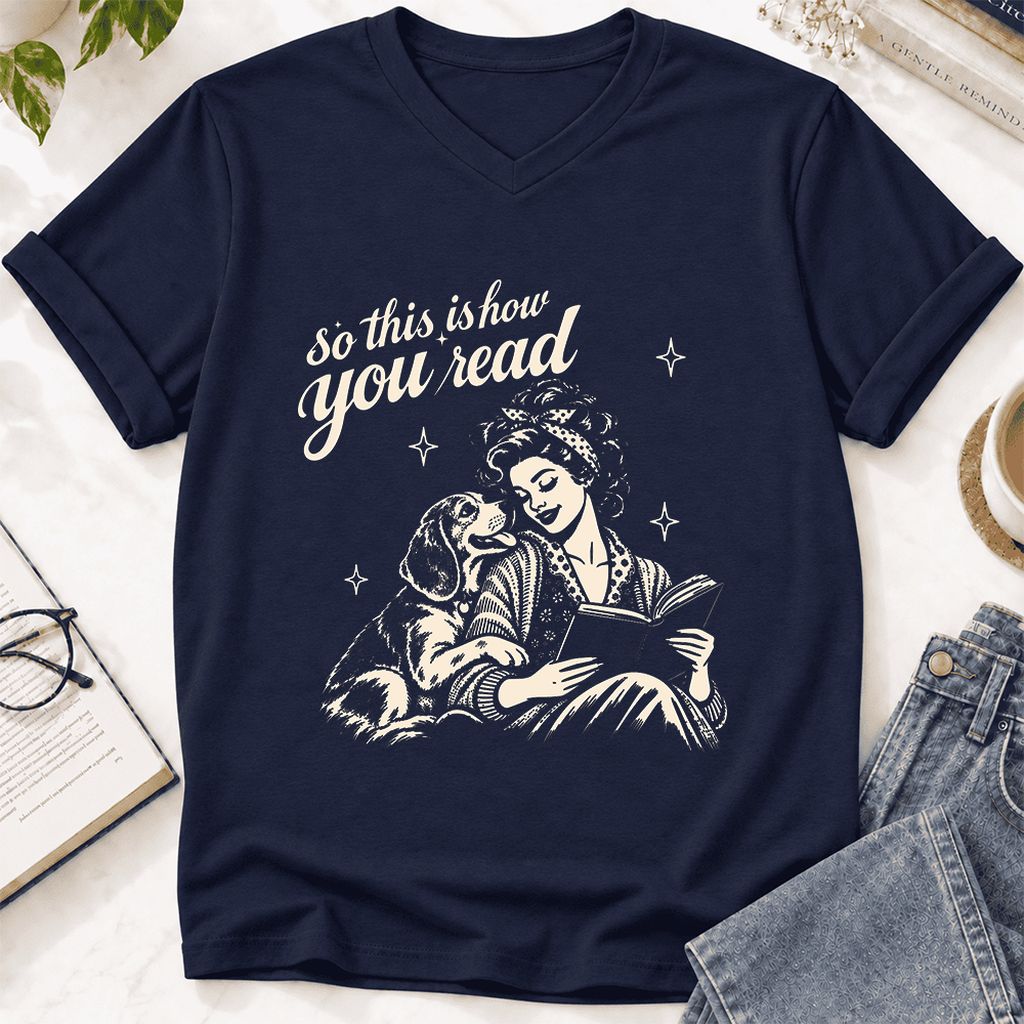 How You Read Beagle Ultra-Soft V-Neck | Reader Gift Navy