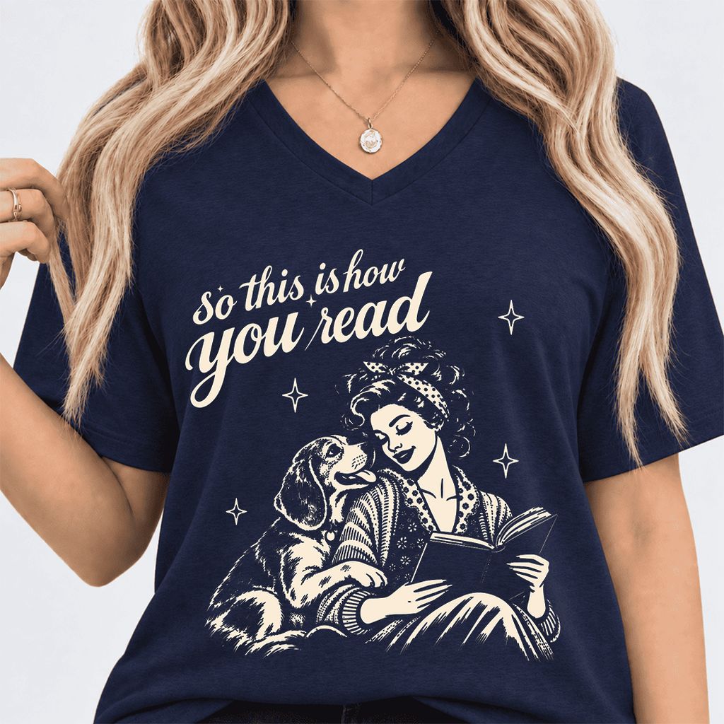 How You Read Beagle Ultra-Soft V-Neck | Reader Gift Navy