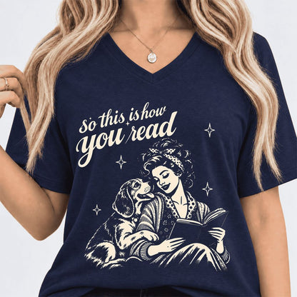 How You Read Beagle Ultra-Soft V-Neck | Reader Gift Navy