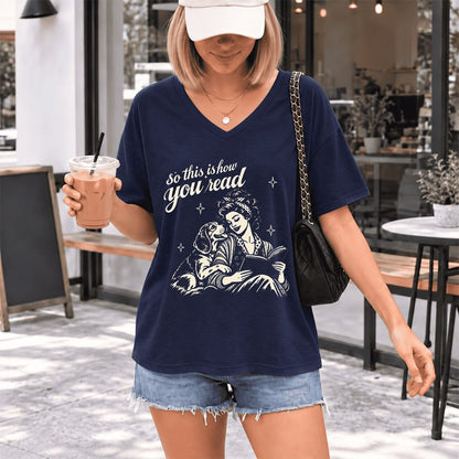 How You Read Beagle Ultra-Soft V-Neck | Reader Gift Navy
