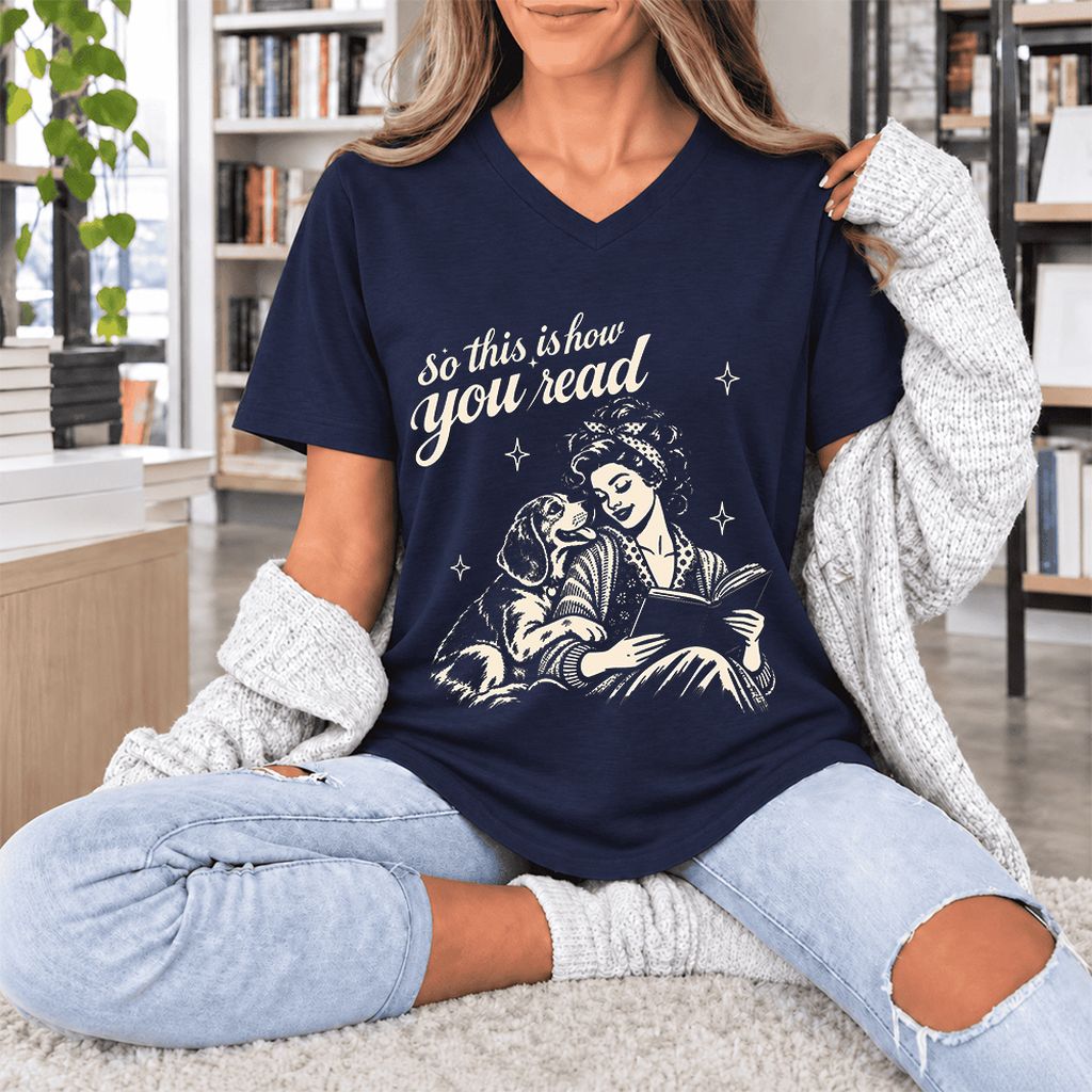How You Read Beagle Ultra-Soft V-Neck | Reader Gift Navy