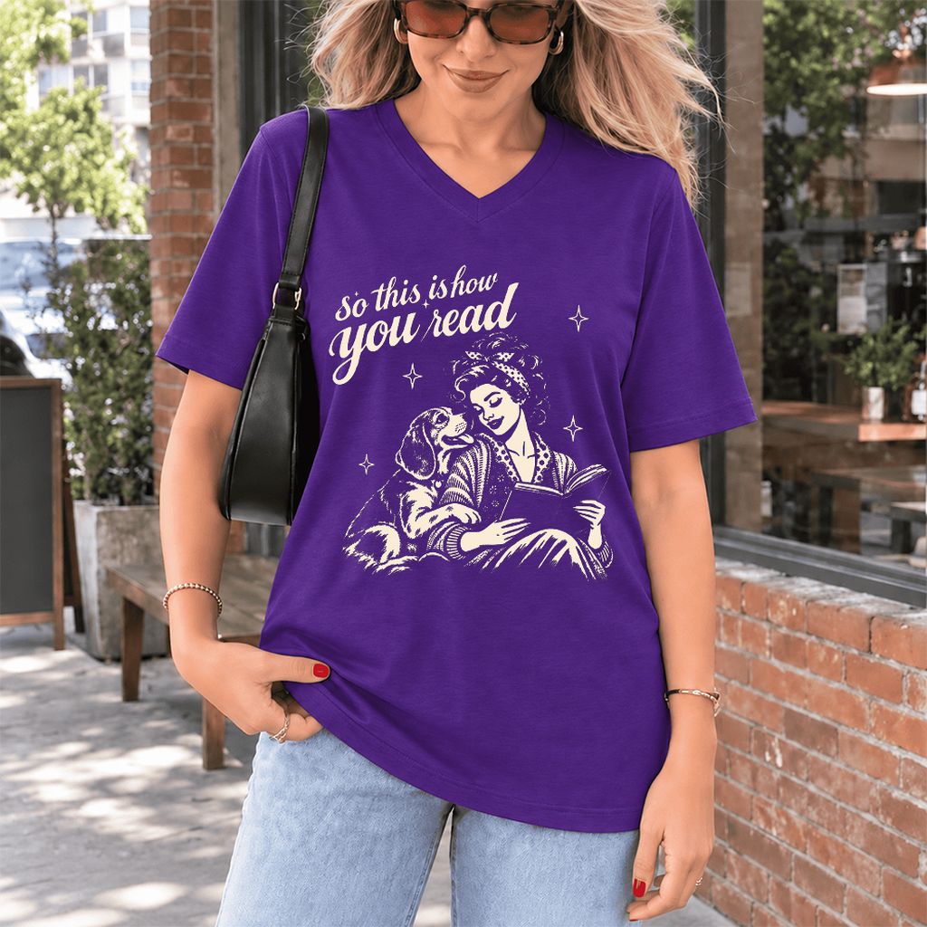 How You Read Beagle Ultra-Soft V-Neck | Reader Gift Team Purple