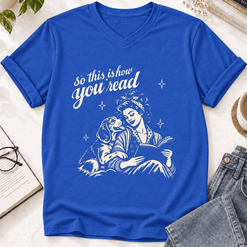 How You Read Beagle Ultra-Soft V-Neck | Reader Gift True Royal