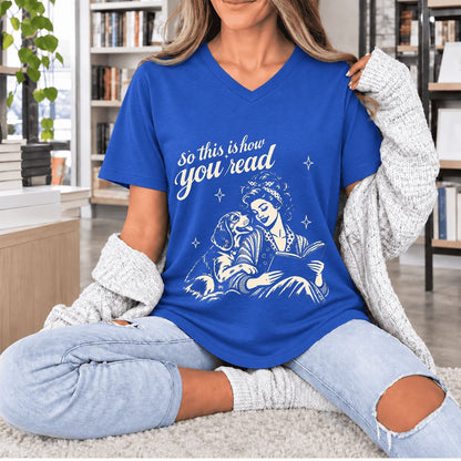 How You Read Beagle Ultra-Soft V-Neck | Reader Gift True Royal