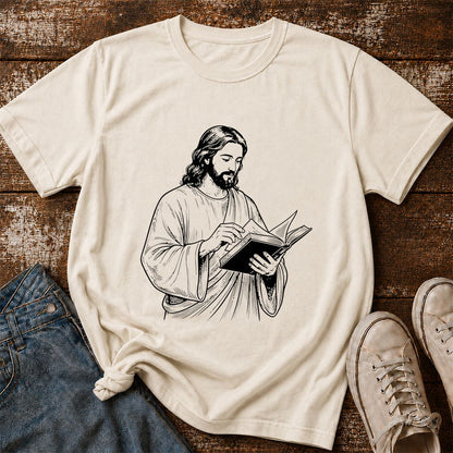 Jesus Holding An Open Book Printed T-Shirt | Spiritual Reader Gift Natural