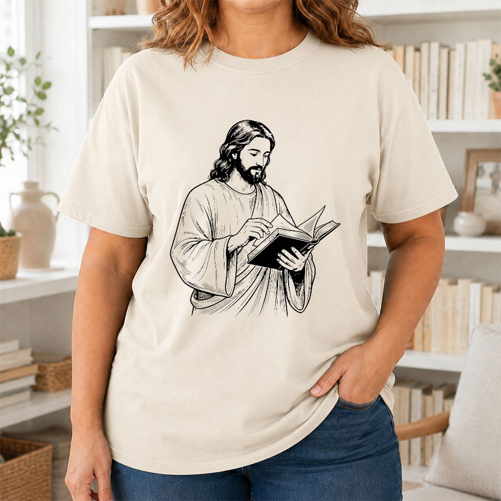 Jesus Holding An Open Book Printed T-Shirt | Spiritual Reader Gift Natural