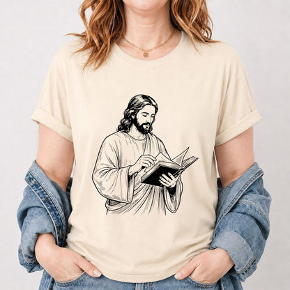 Jesus Holding An Open Book Printed T-Shirt | Spiritual Reader Gift Natural